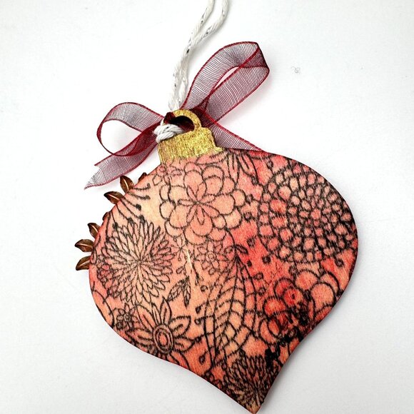 Handcrafted OOAK Vintage-Inspired Collage Ornament Bronze Tone Bird Pink Flower - Picture 7 of 8